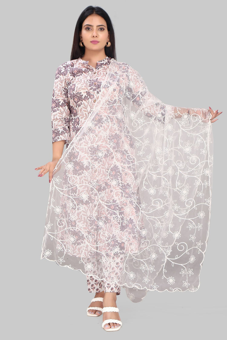 D6 Off White Embroidered Dupatta