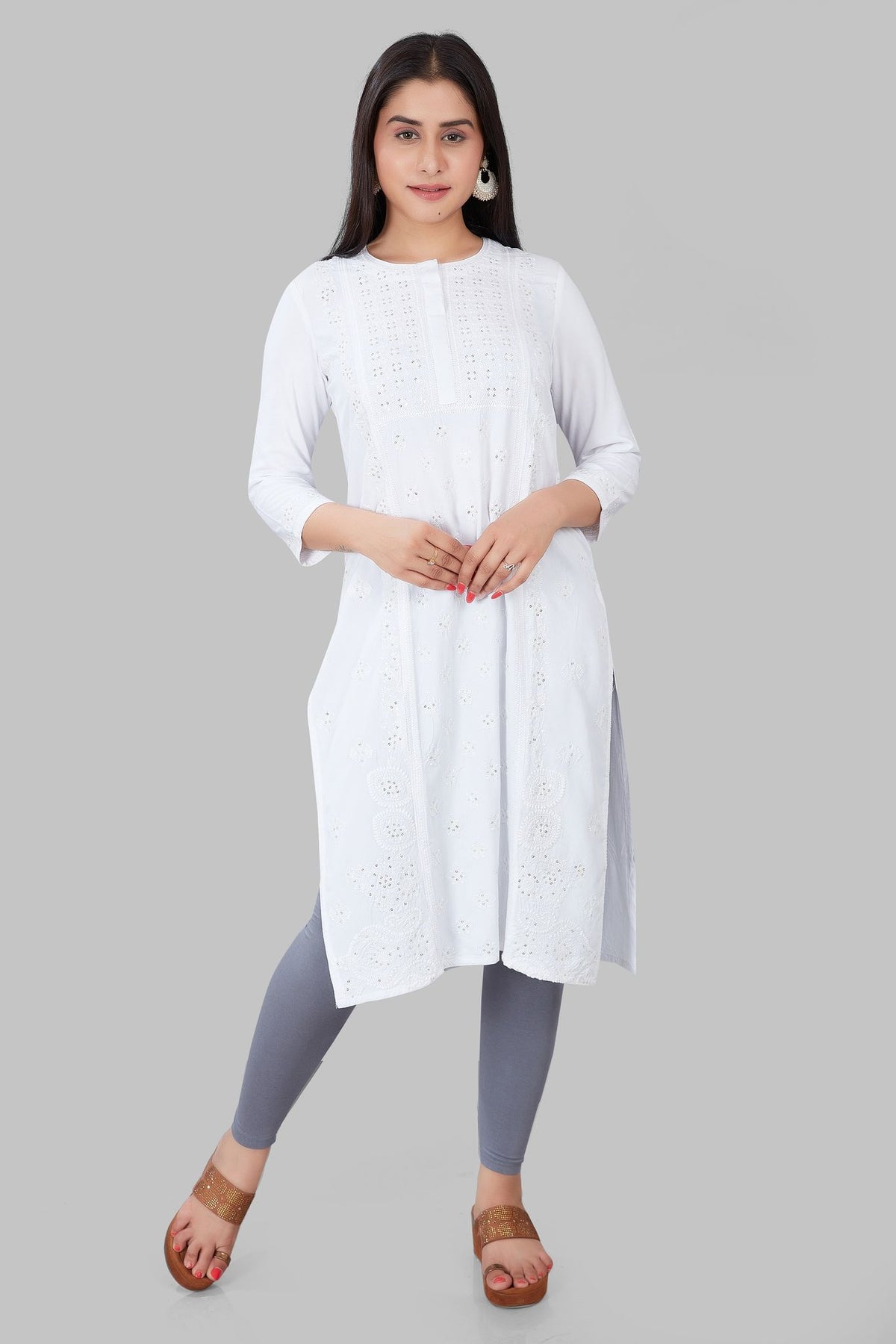 Jumana White Rayon Embroidered Kurti