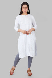 Jumana White Rayon Embroidered Kurti