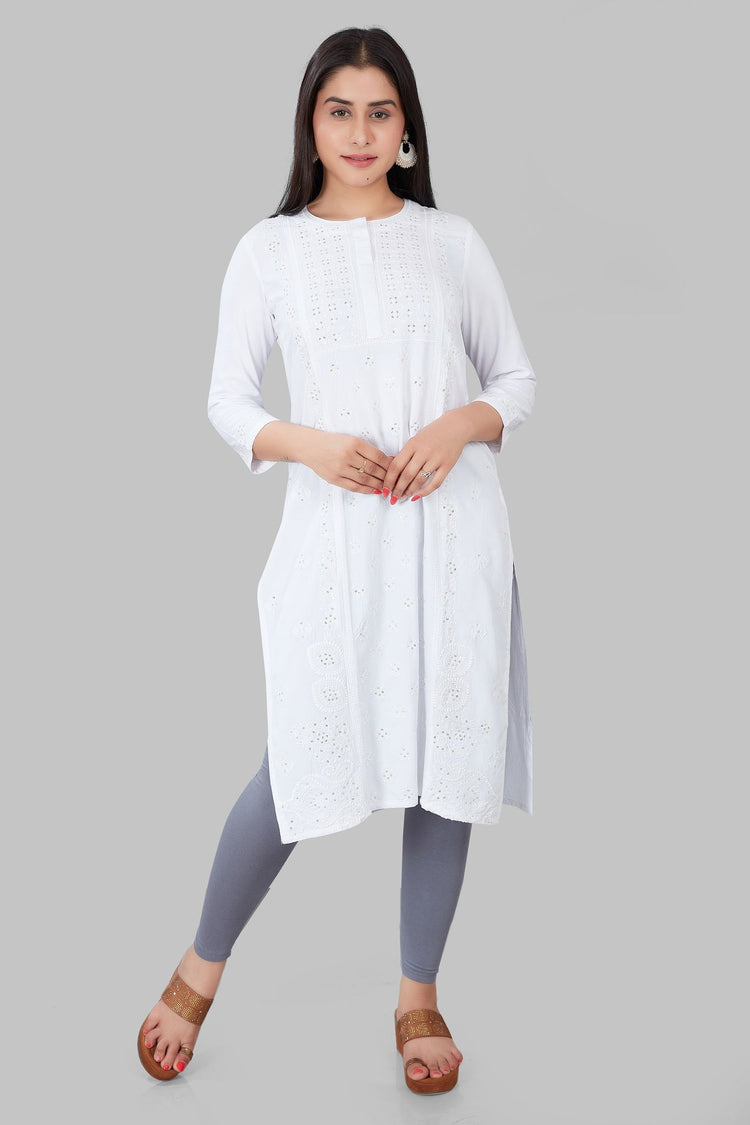 Jumana White Rayon Embroidered Kurti