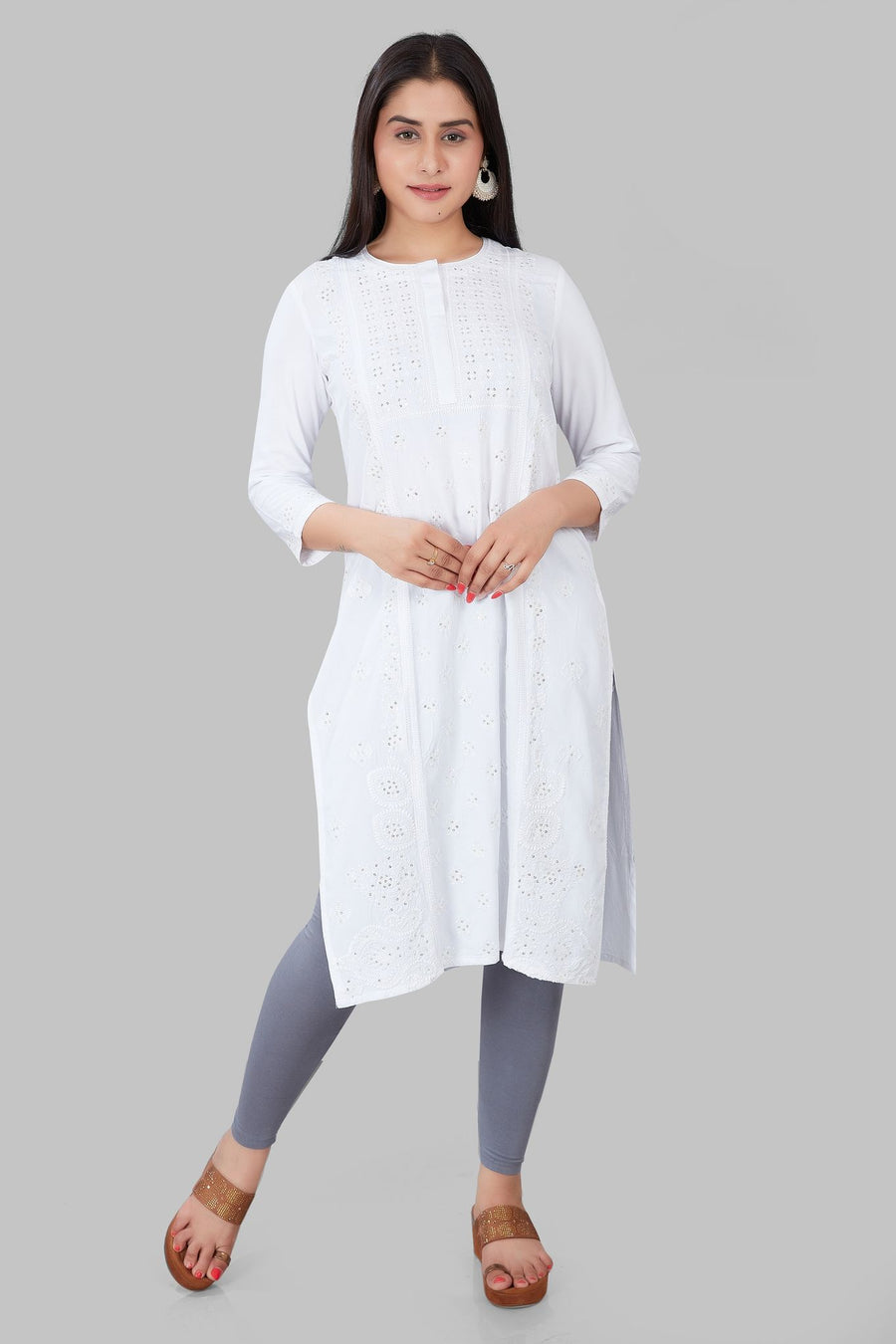 Jumana White Rayon Embroidered Kurti