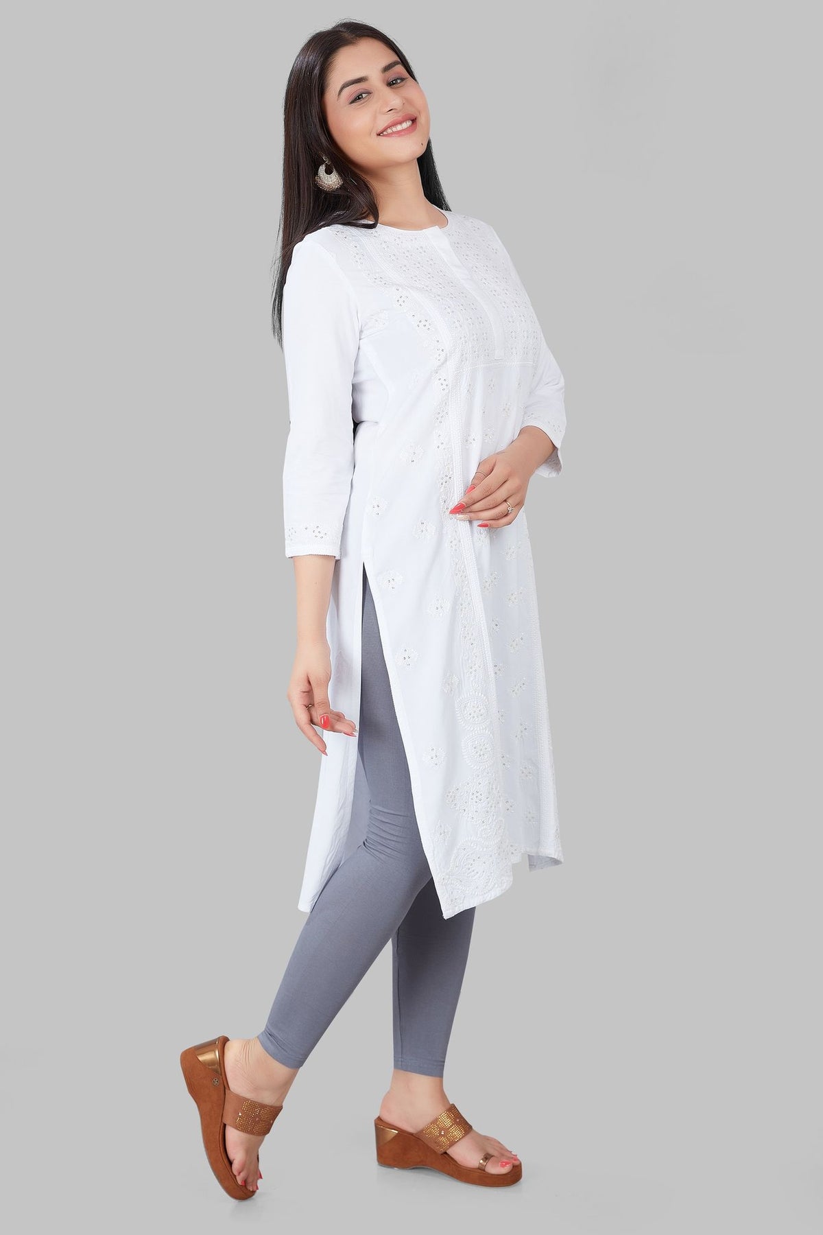 Jumana White Rayon Embroidered Kurti