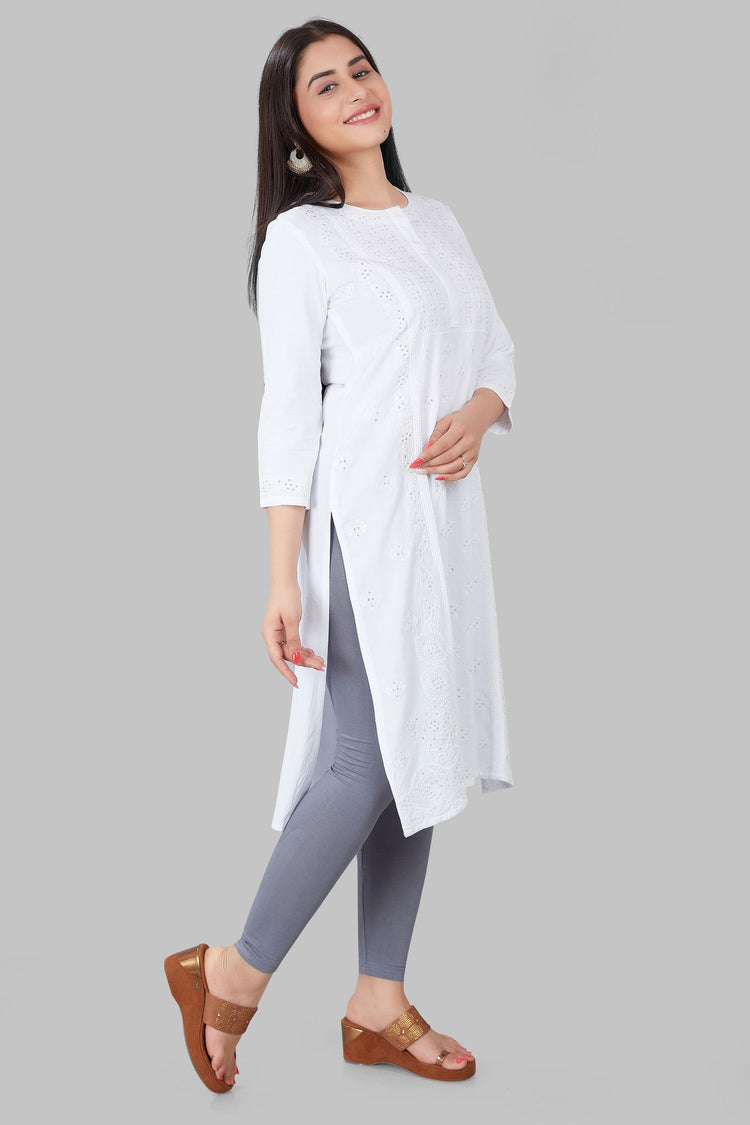 Jumana White Rayon Embroidered Kurti