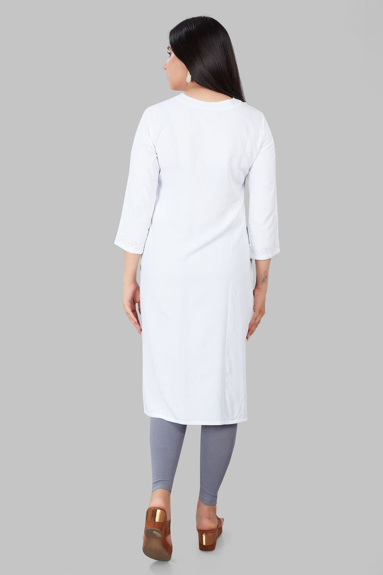 Jumana White Rayon Embroidered Kurti
