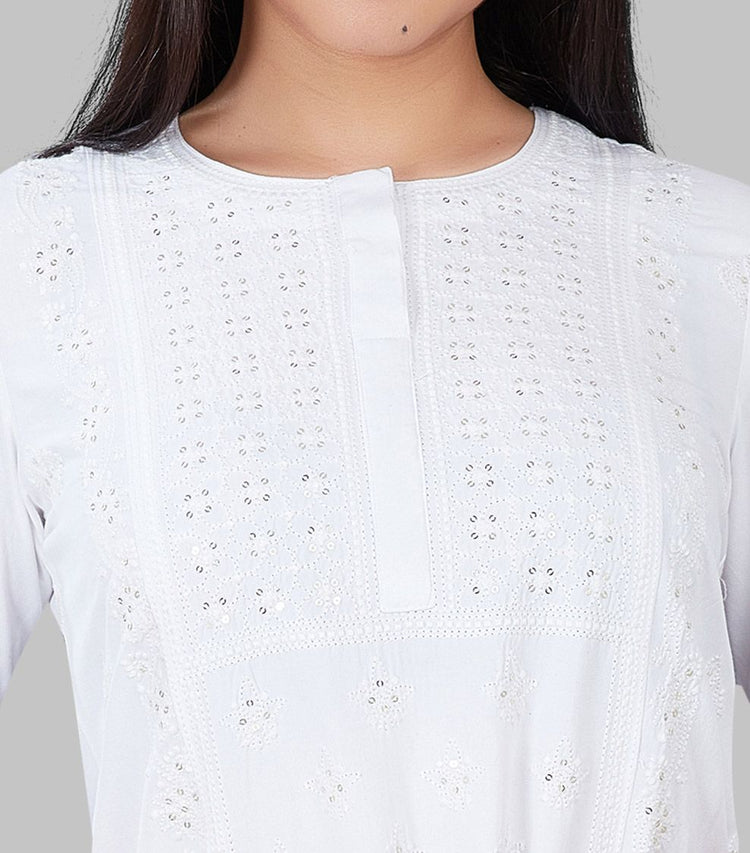 Jumana White Rayon Embroidered Kurti