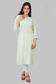Karimah Light Green Rayon Embroidered Kurti