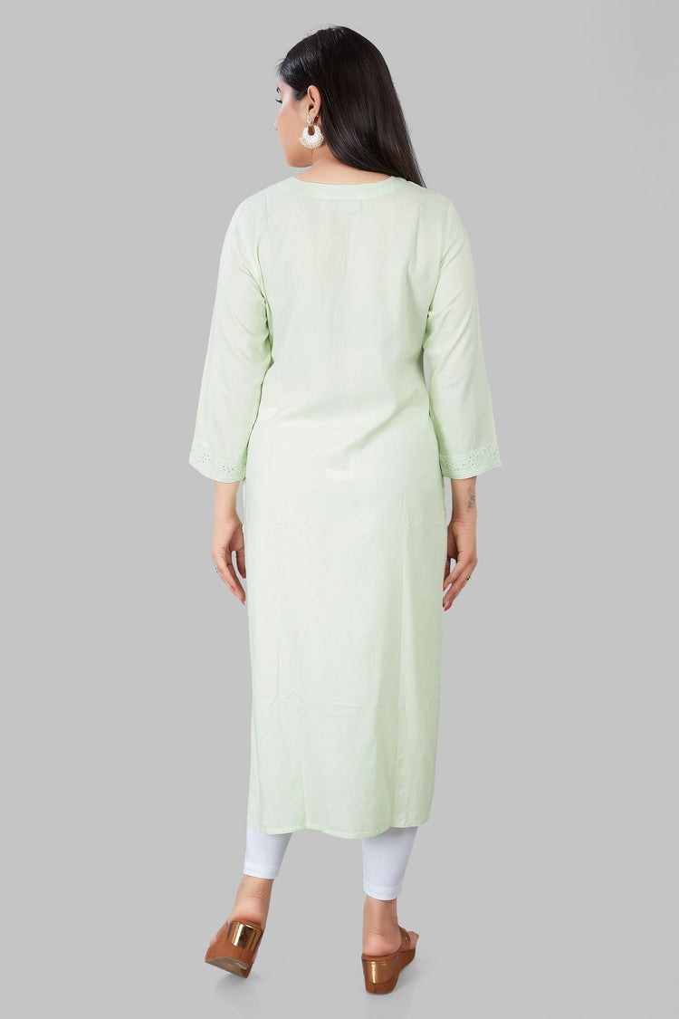 Karimah Light Green Rayon Embroidered Kurti