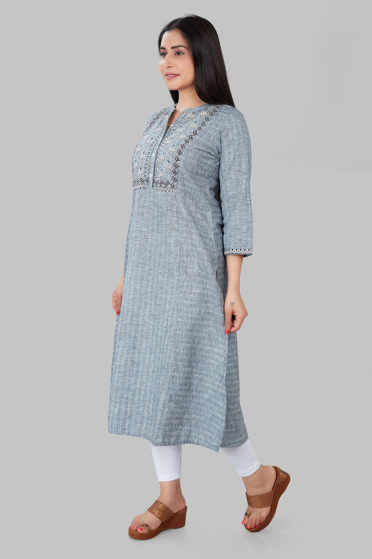 Kausar Gray Cotton Embroidered A-Line Kurta