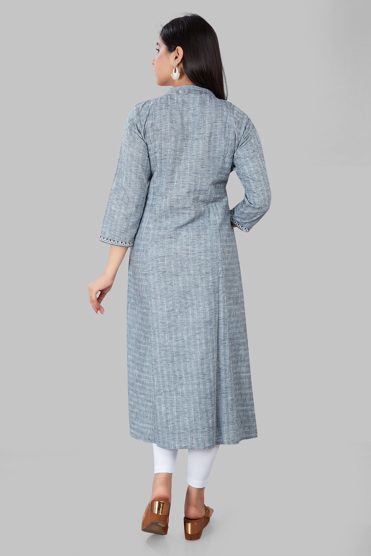 Kausar Gray Cotton Embroidered A-Line Kurta