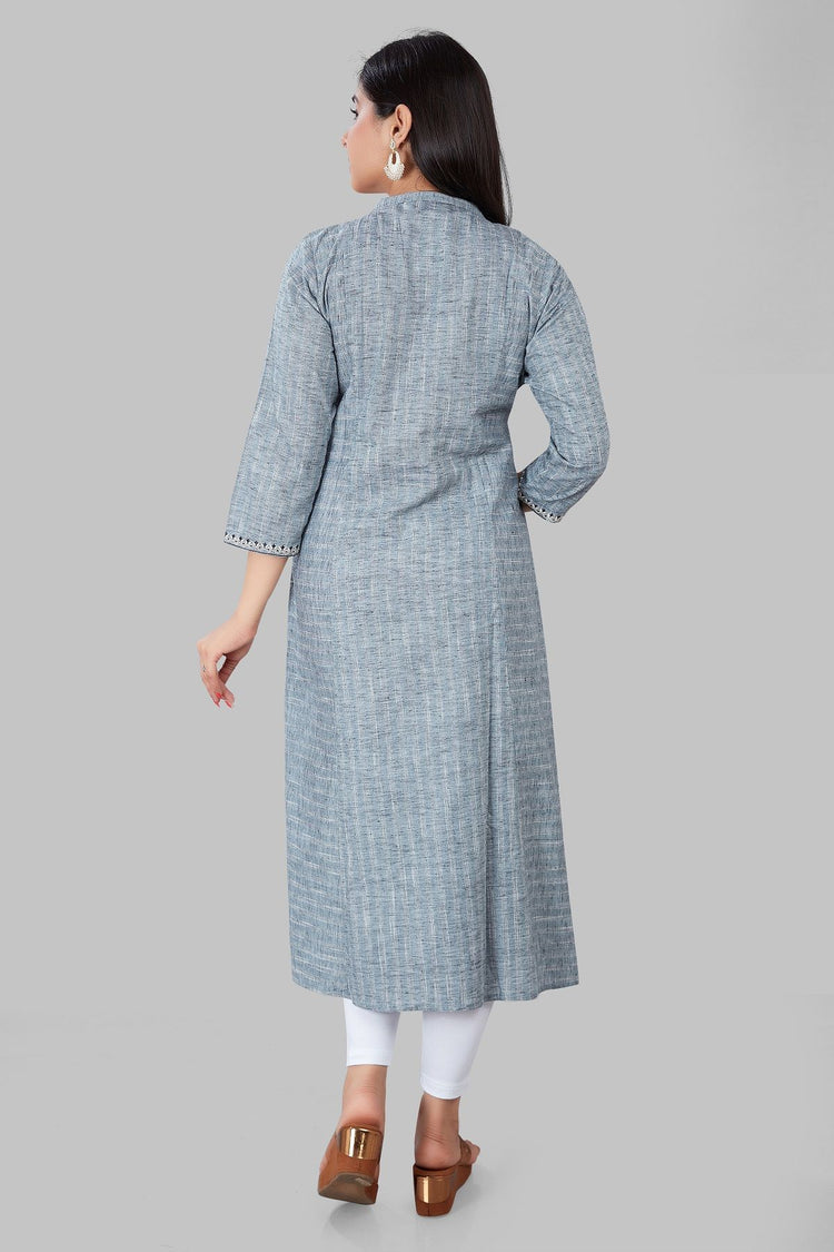 Kausar Gray Cotton Embroidered A-Line Kurta