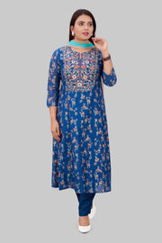 Kenzie Royal Blue Cotton Chanderi Embroidered Suit Set