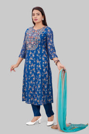 Kenzie Royal Blue Cotton Chanderi Embroidered Suit Set