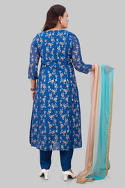 Kenzie Royal Blue Cotton Chanderi Embroidered Suit Set