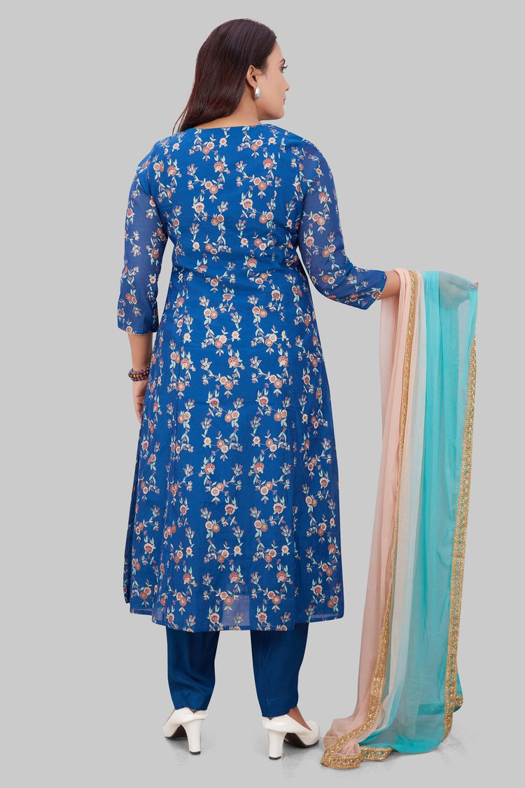Kenzie Royal Blue Cotton Chanderi Embroidered Suit Set