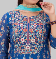 Kenzie Royal Blue Cotton Chanderi Embroidered Suit Set