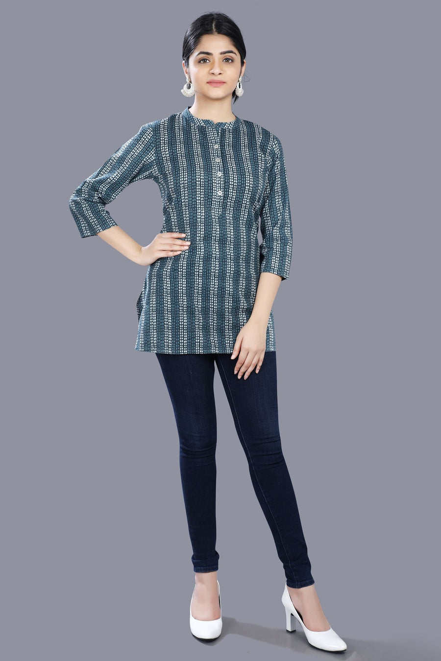 Kiraz Navy Blue Cotton Short Kurtis