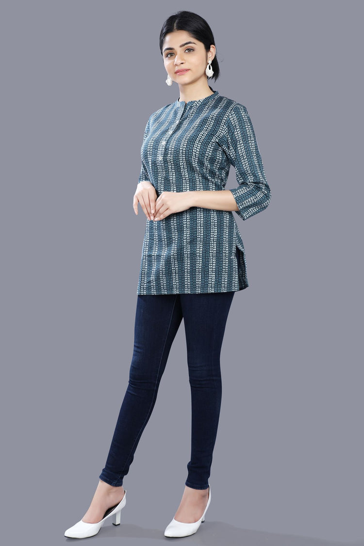 Kiraz Navy Blue Cotton Short Kurtis
