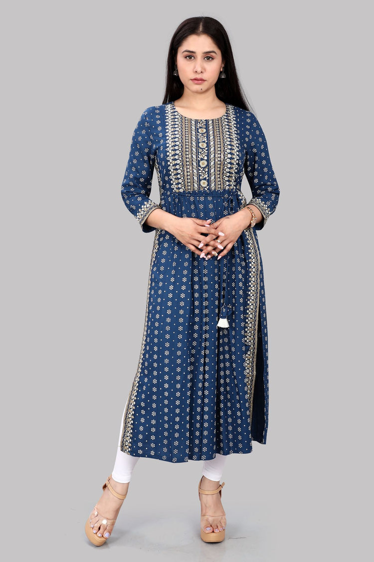 Laila Navy Blue Rayon Embroidery Anarkali Kurti