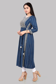 Laila Navy Blue Rayon Embroidery Anarkali Kurti