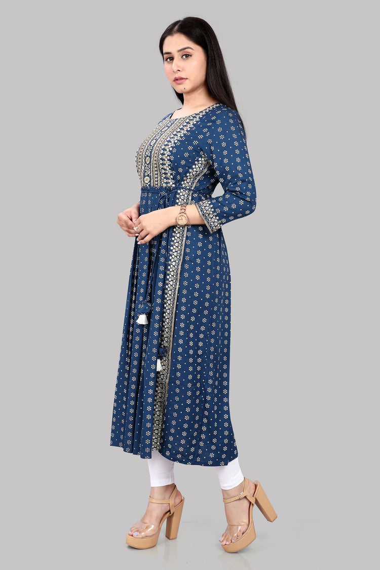 Laila Navy Blue Rayon Embroidery Anarkali Kurti