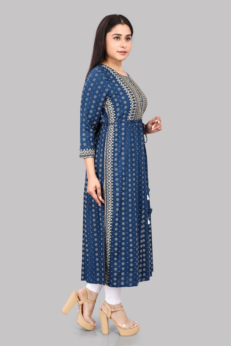 Laila Navy Blue Rayon Embroidery Anarkali Kurti