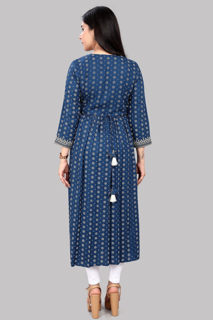 Laila Navy Blue Rayon Embroidery Anarkali Kurti