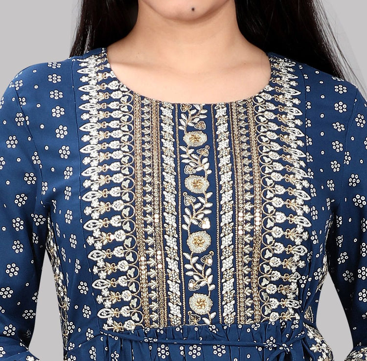 Laila Navy Blue Rayon Embroidery Anarkali Kurti