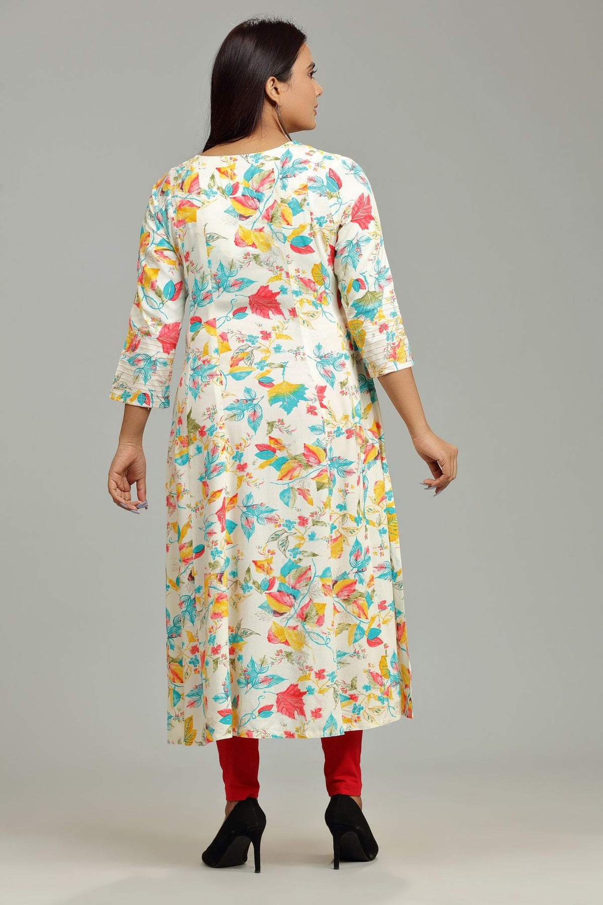 Lata Off White & Teal Rayon A-Line Kurta
