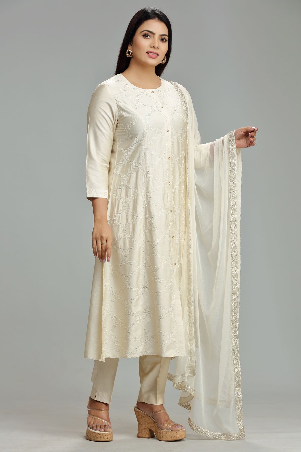 Latika Cream Cotton Silk Embroidered Suit Set