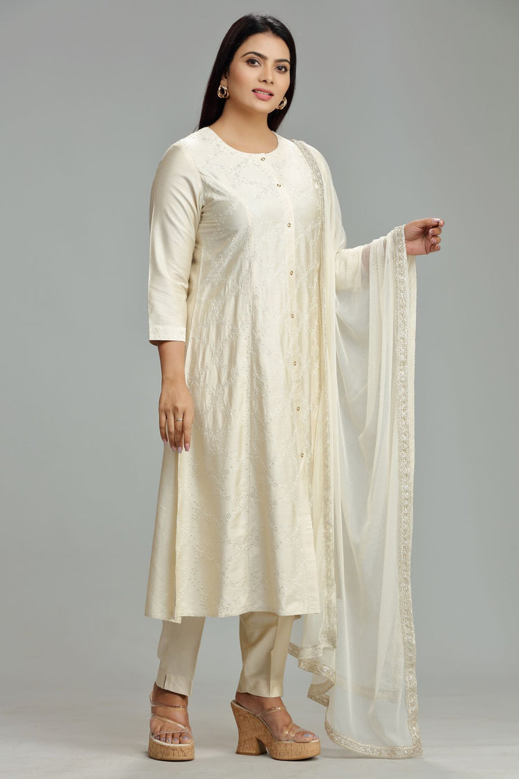 Latika Cream Cotton Silk Embroidered Suit Set