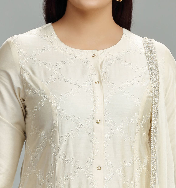Latika Cream Cotton Silk Embroidered Suit Set