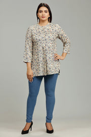Lekisha Beige & Navy Blue Rayon Short Kurti