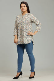 Lekisha Beige & Navy Blue Rayon Short Kurti