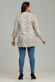 Lekisha Beige & Navy Blue Rayon Short Kurti