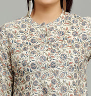 Lekisha Beige & Navy Blue Rayon Short Kurti