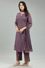 Lipika Purple Cotton Chanderi Embroidered Suit Set