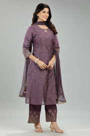 Lipika Purple Cotton Chanderi Embroidered Suit Set