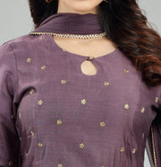 Lipika Purple Cotton Chanderi Embroidered Suit Set