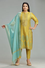 Lokita Mustard Cotton Silk Embroidered Suit Set