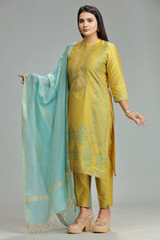 Lokita Mustard Cotton Silk Embroidered Suit Set
