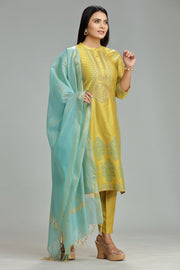 Lokita Mustard Cotton Silk Embroidered Suit Set