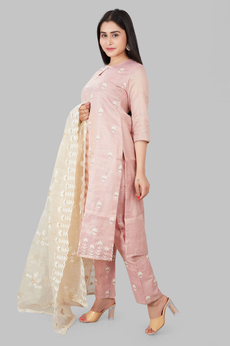 Lubena Light Peach Banarasi Tissu Suit Sets