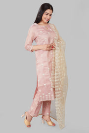 Lubena Light Peach Banarasi Tissu Suit Sets