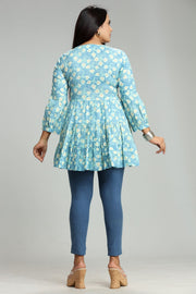 Madhu Light Blue Cotton Embroidered Short Kurti