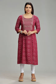 Madhulika Purple Rayon Embroidered  A-Line Kurta
