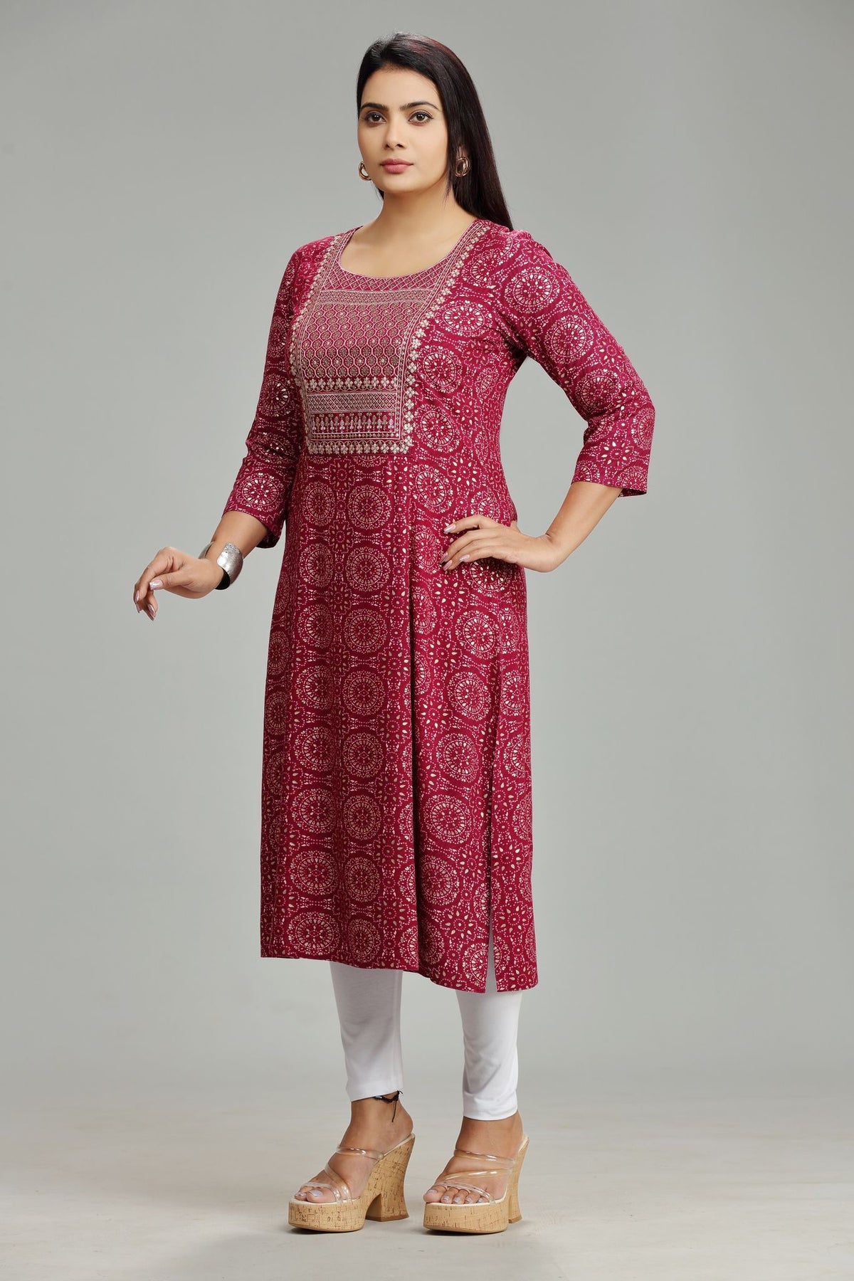 Madhulika Purple Rayon Embroidered  A-Line Kurta
