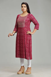 Madhulika Purple Rayon Embroidered  A-Line Kurta
