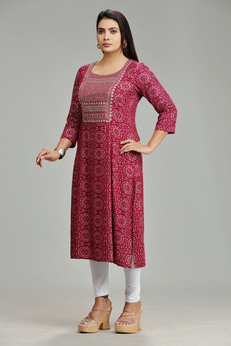 Madhulika Purple Rayon Embroidered  A-Line Kurta