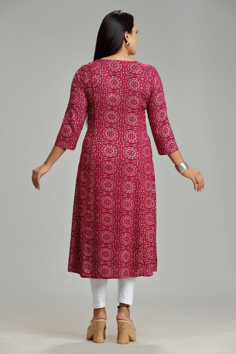 Madhulika Purple Rayon Embroidered  A-Line Kurta