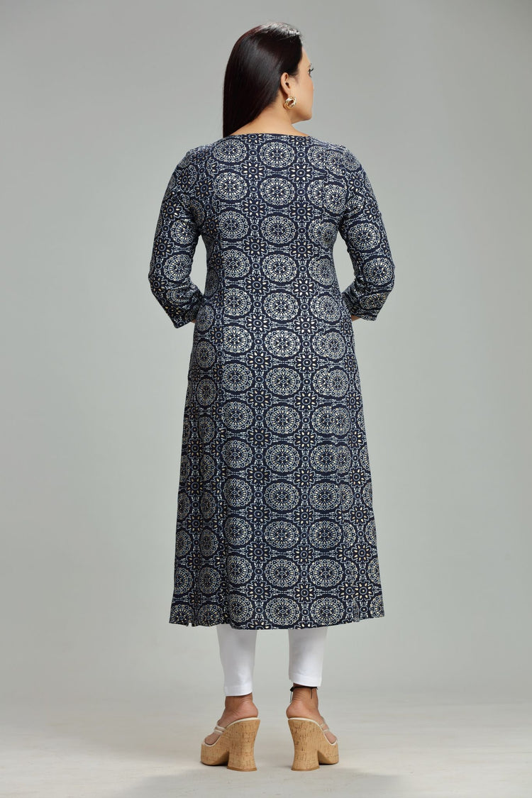 Madhulika Navy Blue Rayon Embroidered A-Line Kurta